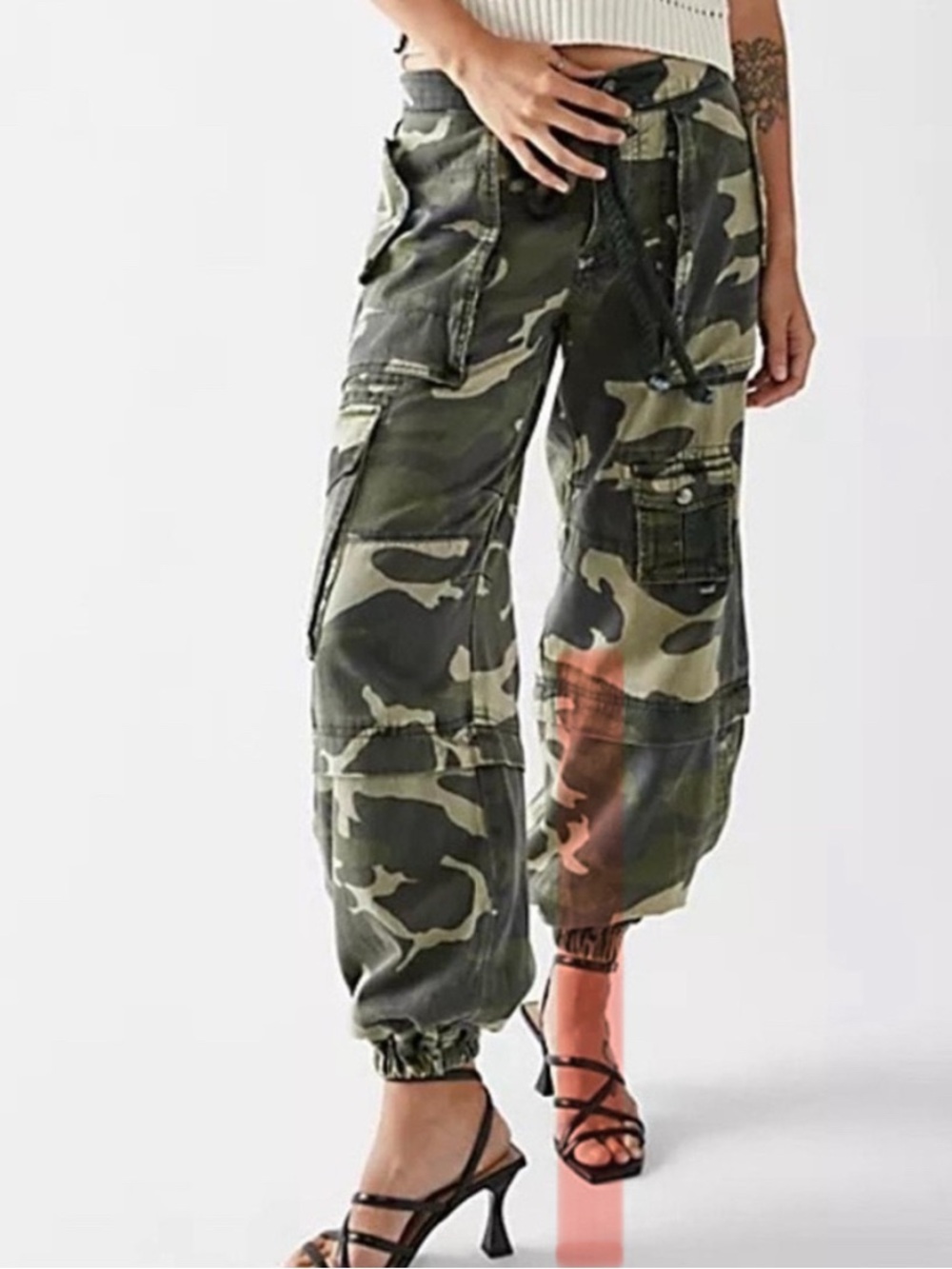 Free People Olive Camo Cargo Joggers with Drawstring Waist